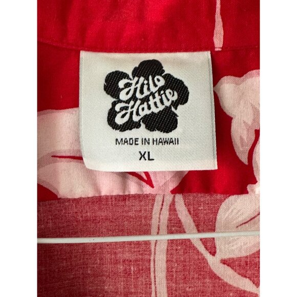 Hilo Hattie Shirt Mens XL Red Hawaiian Aloha Floral Beach Resort Vacation Tropi - Picture 3 of 6